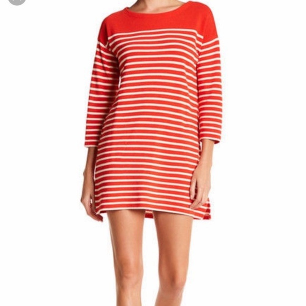 J Crew Boat Neck Striped knit‎ Tunic 3/4 sleeves orange white